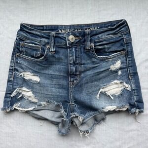 American Eagle Ne(x)t Level Stretch Distressed Denim Shorts Blue Womens Size 0